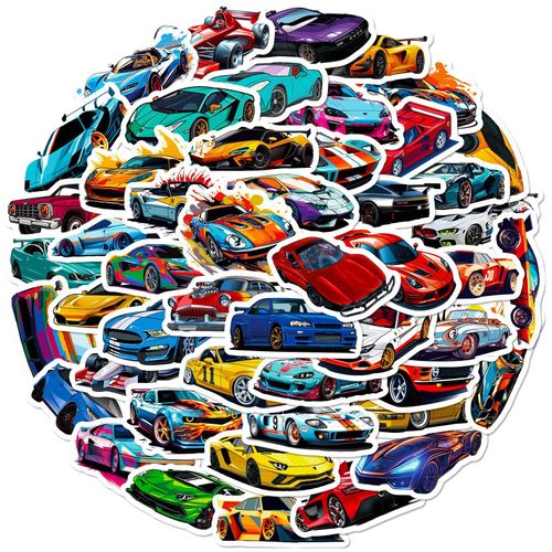 50PCS Super Car Stickers, Racing Decals for Bottles,Laptops,Gift for boys & girls
