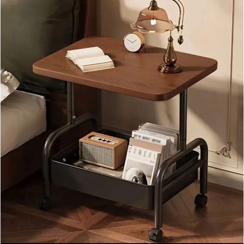 Wood Chairside Table with Portable Wheels