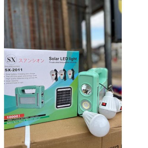 Heavy Duty 10,000mAh Solar Home Lighting System Generator Kit With 3 LED Bulbs, Solar Panel & Power Bank Searchlight (SX-2011)
