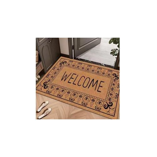Welcome Doormat, Natural Coir Door Mat 1.3ft x 2ft (40x60cm) & 1.6ft x 1.6ft (50x50cm), Non-Slip Rubber Backing Entrance Mat for Indoor Outdoor, Waterproof Outdoor Rug for Front Door, Patio, Porch