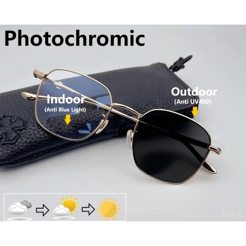 Photochromic Color Changing Anti Blue Light Computer Glasses With Gold Rim