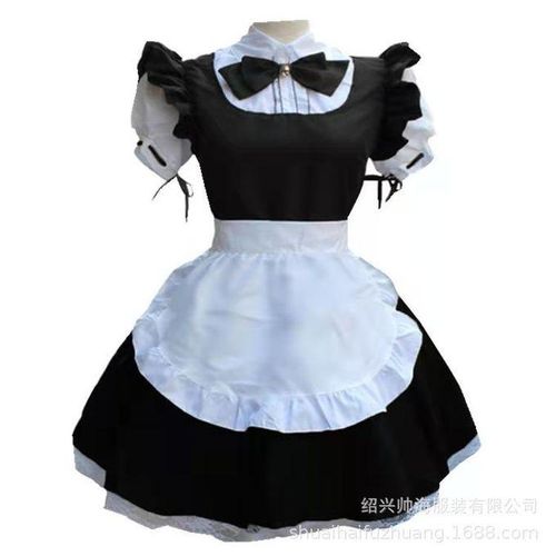 Cosplay Anime Bow Maid Outfit Retro Performance Hit Color Stitching Solid Color Flying Sleeve Lace Skirt 3 Black XXL
