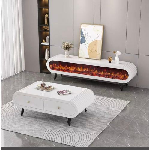 Modern Luxury Electric Fireplace TV Stand & Coffee Table Set – Premium Living Room Furniture (5-Year Warranty) Transform your living room into a luxurious
