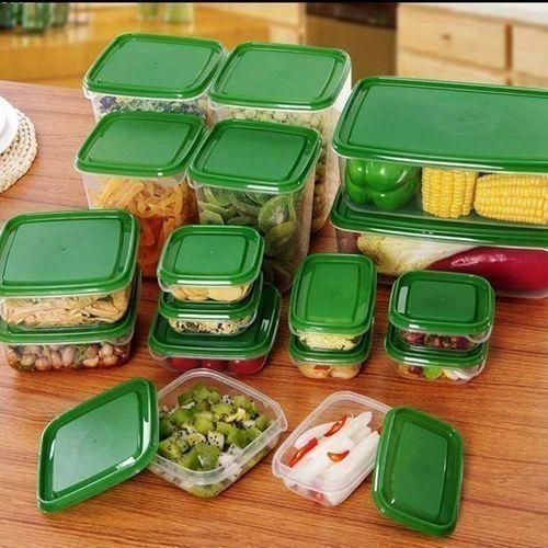 Plastic Storage Bowls - 17 Pieces Green/White