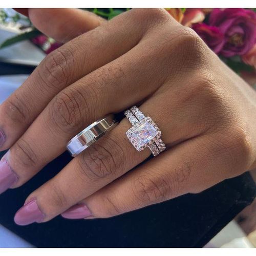 Highly Sophisticated Sparkling Original Silver Couples WeddingEngagement Ring