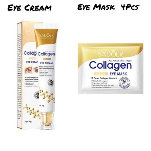 Collagen Eye Care Combo – Helps Reduce Puffiness, Dark Circles & Fine Lines(1 Eye Cream & 4 Eye Mask)