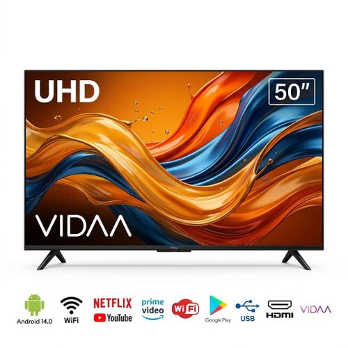 MIJD5030V 50-Inch 4K Ultra HD Smart TV – Frameless Design, VIDAA OS, Netflix & YouTube, 1-Year Warranty.