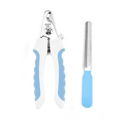 Pet Nail Clipper and File Set. Professional Grooming Kit for Cats and dogs.Straight-handled stainless Steel Claw Trimmer with Non-Slip Ergonomic Handle.Blue.Small.