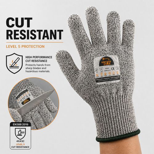 VSG5 - VINTAGE STAR HPPE CUT RESISTANT GLOVES, LEVEL-5 (FOOD & INDUSTRIAL GRADE ENGINEERED)