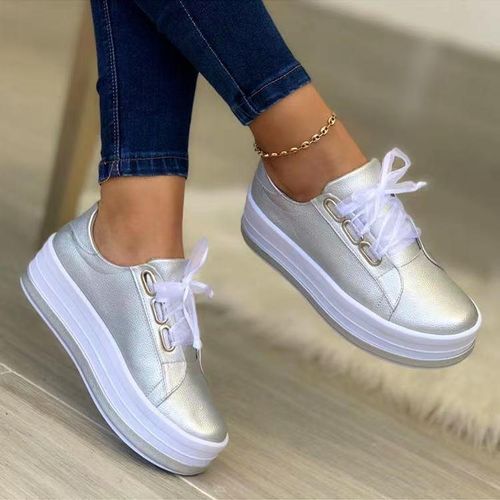 Beautiful Casual Ladies Sneakers Platform Shoe-silver