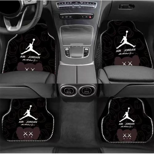 Universal 4-Piece Premium Car Floor Mat Set - Urban Streetwear Graffiti Design (Grey/Black)