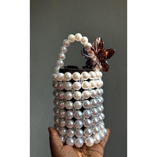 Chic Havana Bucket Beaded Bag with HandleFree Hair Clip Exp-delivery -BLACK