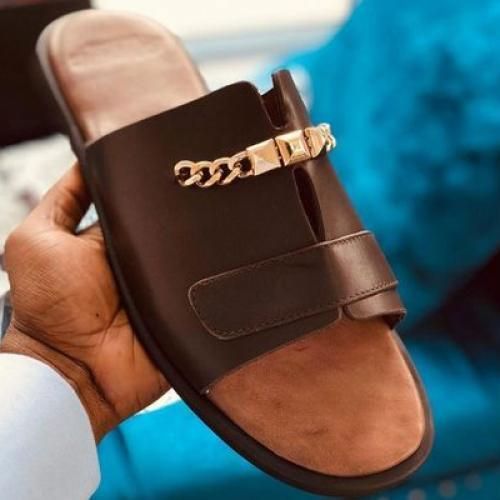 Mens Brown Fashion Palm Slippers