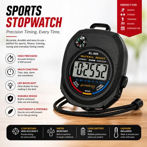ProTime XL-009 Digital Sports Stopwatch – High Precision Timer with Compass