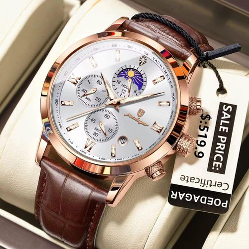 BROWN LEATHER HIGH TOP NOTCH MEN FASHION WRIST WATCH