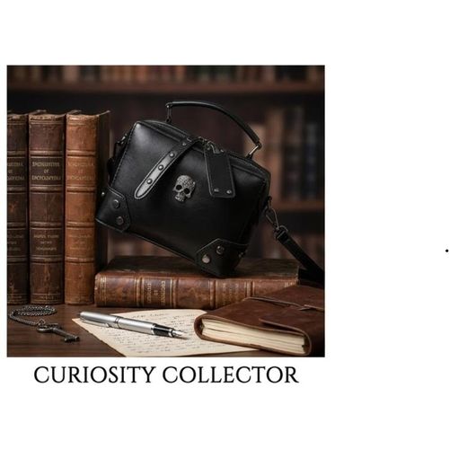 Trendy Korean Style Mini Shoulder Bag for Women Chic Black Leather SKULL Pendant Purse, Fashi*n Crossbody Handbag for Daily & Party Wear Premium Black Mini Handbag, Stylish Gothic Shoulder Purse, Fashi*n Designer Tote for Casual & Party Wear