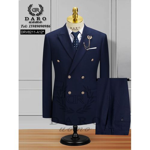 Men Executive Turkish Double Breasted Suit Navy Blue
