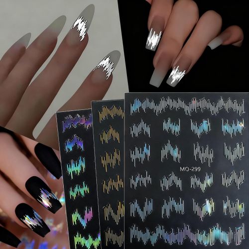 3pcs High Gloss Reflective Nail Stickers 3D Sparkling Nail Art Decals Dark Flashy Effect Aurora Nail Decorations French Manicure