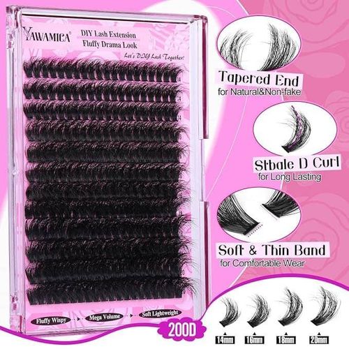 Fluffy Lash Clusters Thick 200D Volume Eyelash Clusters 14-20mm Wispy Individual Lashes D Curly Cluster Eyelash Extensions 240pcs DIY Lash Extension for Beginners