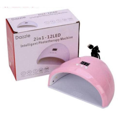 2-in-1 12 LED UV/LED Nail Lamp with LCD Timer Display – USB Powered Gel Nail Dryer - Pink