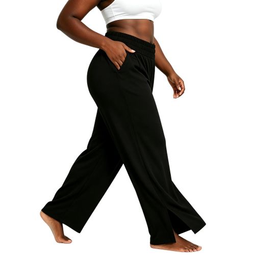 Womens Long Wide Leg Pants Side Slit Casual Loose With Pockets
