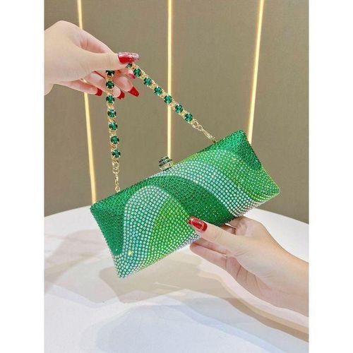 2026 Fancy Fully Decorated with Sparkling Rhinestone Evening Long Clutch Bag Wedding Party Bag with Crystals Chain Crossbody Bag