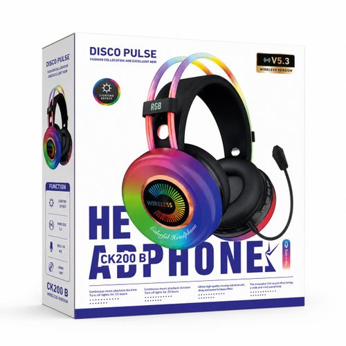 Advanced CK200B RGB Wireless Bluetooth Headphones V5.3 – Colorful LED Light Gaming Headset With Built-in Microphone