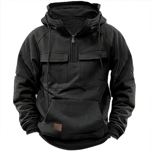 Men's Casual Sports Hooded Sweatshirt, Casual Multi-Pocket Workwear Pullover Hoodie