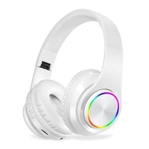 B39 Wireless Bluetooth 5.0 Stereo Headphones Colourful Light-Up On-Ear Headphones Strong Bass Earphones Gaming Headphones Music Sports - White