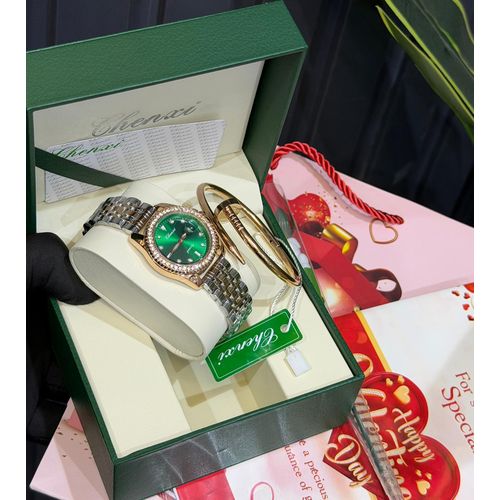 Luxury Feminine Valentine Gift Set for Women – Durable Wristwatch, Nail Bracelet, Rose, Valentine Card, Display Box & Gift Bag