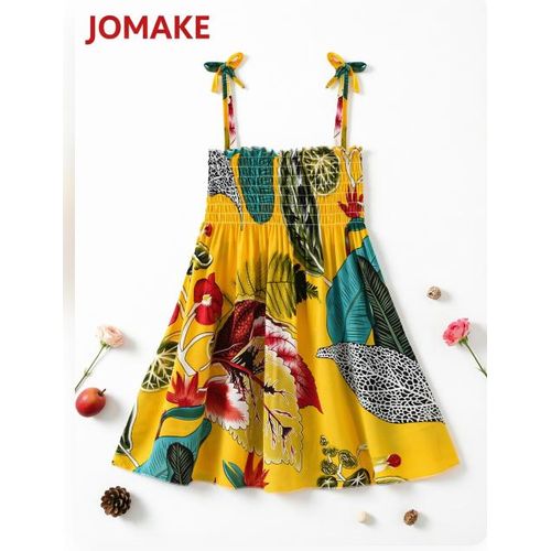 1-7 Years Girls' Strappy DressYellow-Ground Ink Painting