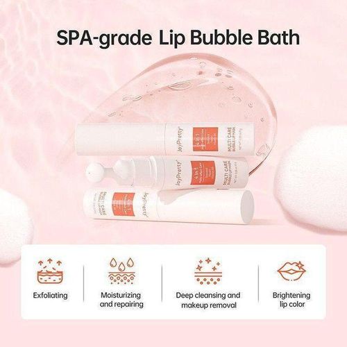 4-in-1 Bubble Lip Mask Scrub Fast Foaming Lip Treatment for Exfoliation Hydration Brightening Smoothing Pink Lips 30ml