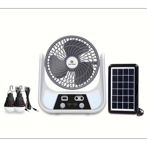 6 Portable Rechargeable Camping Battery Powered Fan with LED Light, 2 Speed Cordless Power Fans, USB Desk Fan with Solar Panel, 2 LED Bulbs, Hanging Hook for Tent, Canopy, Beach, Indoor/Outdoor Travel