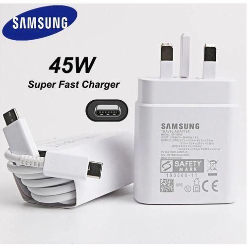 Official 45W USB-C Super Fast Charging 2.0 UK Wall Adapter Kit, Includes Type-C to Type-C Power Delivery (PD 3.0) PPS 5A Detachable Cable, Compatible with Galaxy S26/S25/S24 Ultra, Plus, Note 20, Fold/Flip, and Laptops – White