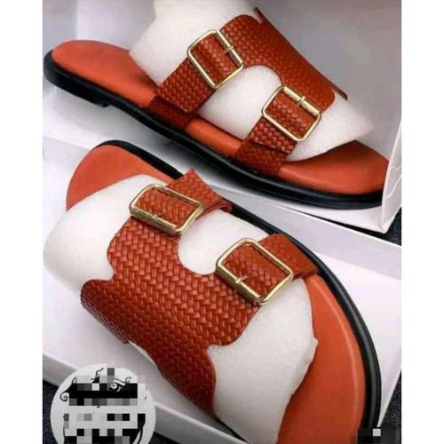 Premium Leather Men's Pam Slippers Slide - Brown