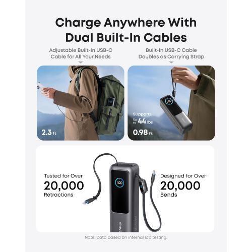 Laptop Power Bank (25k, 165W, Built-In and Retractable Cables)