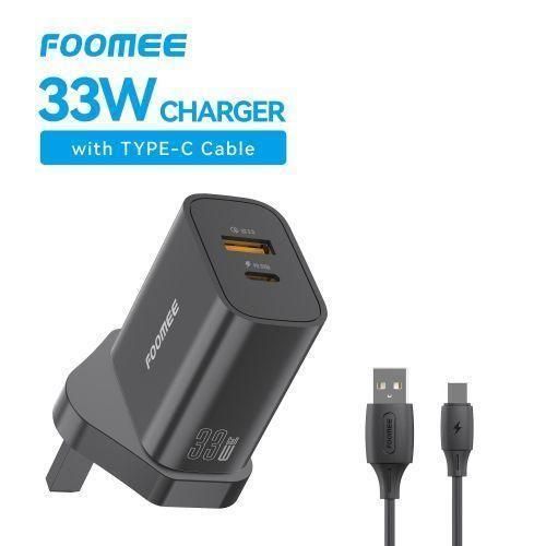 FOOMEE 33W GaN Super Fast Charger,USB-A+Type-C Dual Output,With Free Type-C Cable,for Iphone,Android,etc.