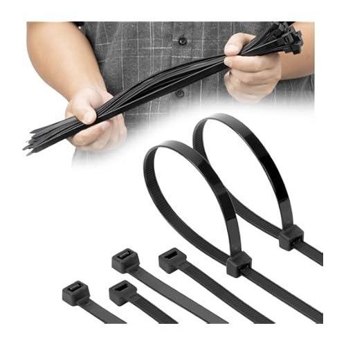Black Cable Ties 300 mm x 7.6 mm – 75 kg Tensile Resistance Cable Ties 100 Pieces UV Resistant for Family, Garden, Workshop, Cable Management.