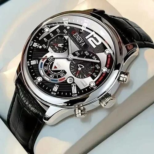 MEN CLASSY SIMPLE QUARTZ LEATHER BELT CALENDAR WRISTWATCH FOR MEN ENEVA BLACK BELT WATCH