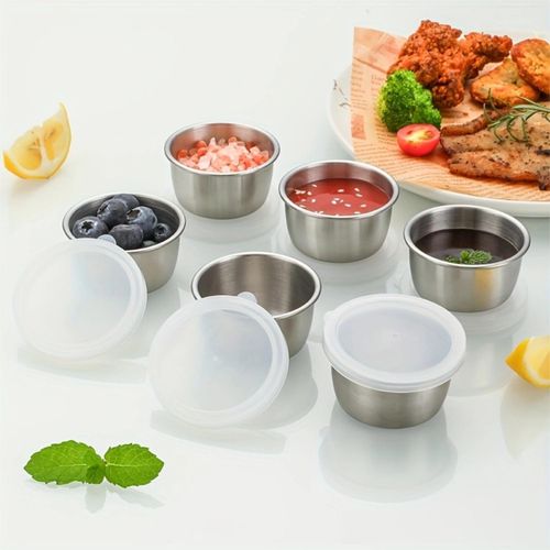 6-Pack SUS304 Stainless Steel Sauce Cups with Lids, 40ml/1.35oz Dressing Containers
