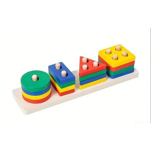 Wooden Montessori Shape Sorter Toy for Toddlers – Educational Stacking & Color Recognition Puzzle Game for Preschool Kids, 4 columns