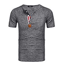 New Men Casual O-Neck Short Sleeve Solid Elastic Pullover T-Shirt Top-Gray