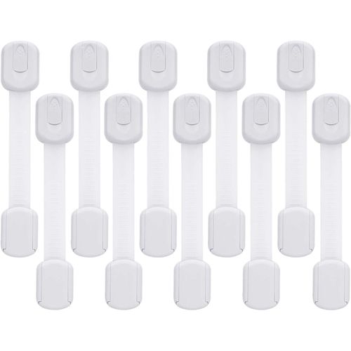 Child Safety Cabinet Locks Baby Proofing Latches to Drawer Door Fridge Oven Toilet Seat Kitchen Cupboard Appliance Trash Can with 3M Adhesive Adjustable Strap No Drill No Tool 10 Pack