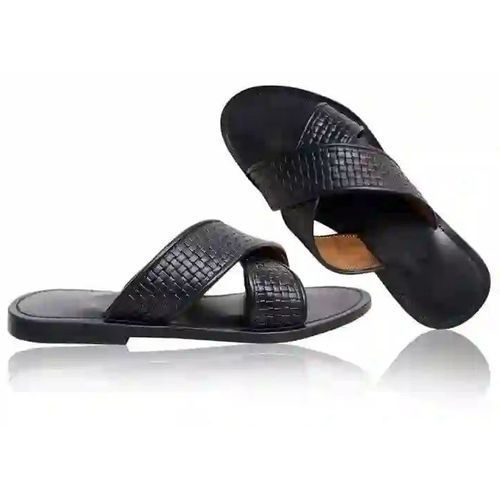 Men’s Crossed Stylish Simple Slippers - Black