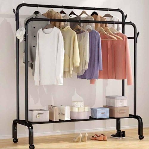 Double Pole Rack Cloth Hanger And Storage With Wheels