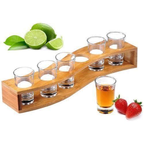 6 Hole Bamboo Tequila Shot Glass Rack Holder