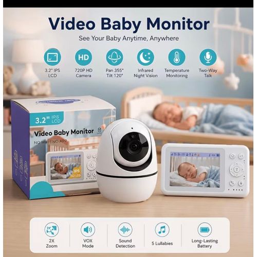 No Wifi Monitor with Camera, 3.2-Inch Screen, HD Night Vision, Two-Way Audio, Cryalarm, VOX Voice-Activated Power-Saving Mode, Temperature Monitoring, Lullaby Playback, 2.4G Wireless Transmission, Indoor Nursery Camera