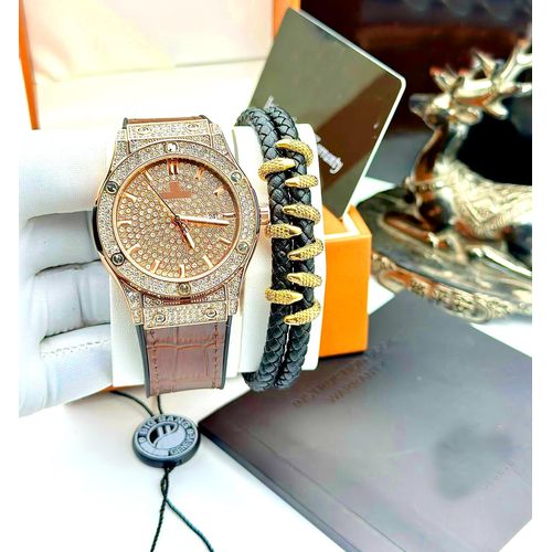 Exquisite Rugged Men's Wrist Watch + Top leather Bangle For Big Men/Ladies