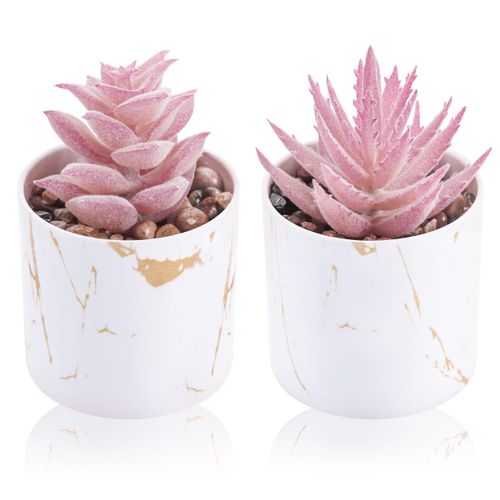 Set of 2 Artificial Succulents Plants Mini Faux Succulents for Women Office Desk Accessories Pink Home Vanity Decor