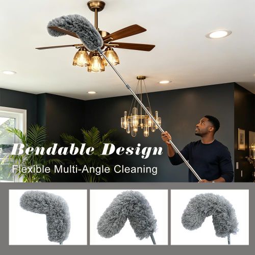 Extendable Microfiber Duster, Bendable Stainless Steel Handle, Washable Head for High Ceiling, Car, Furniture Cleaning